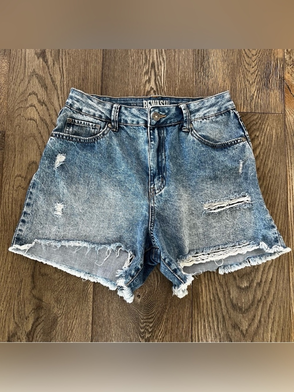REWASH Super High Rise Vintage Reunion Distressed Denim Jean Shorts Size 9 / 29